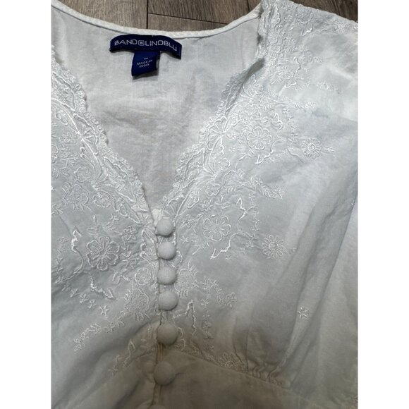 Bandolino Blu Womens M White Sleeveless 90's Y2K Embroidered Blouse Button Babyd - Picture 2 of 9